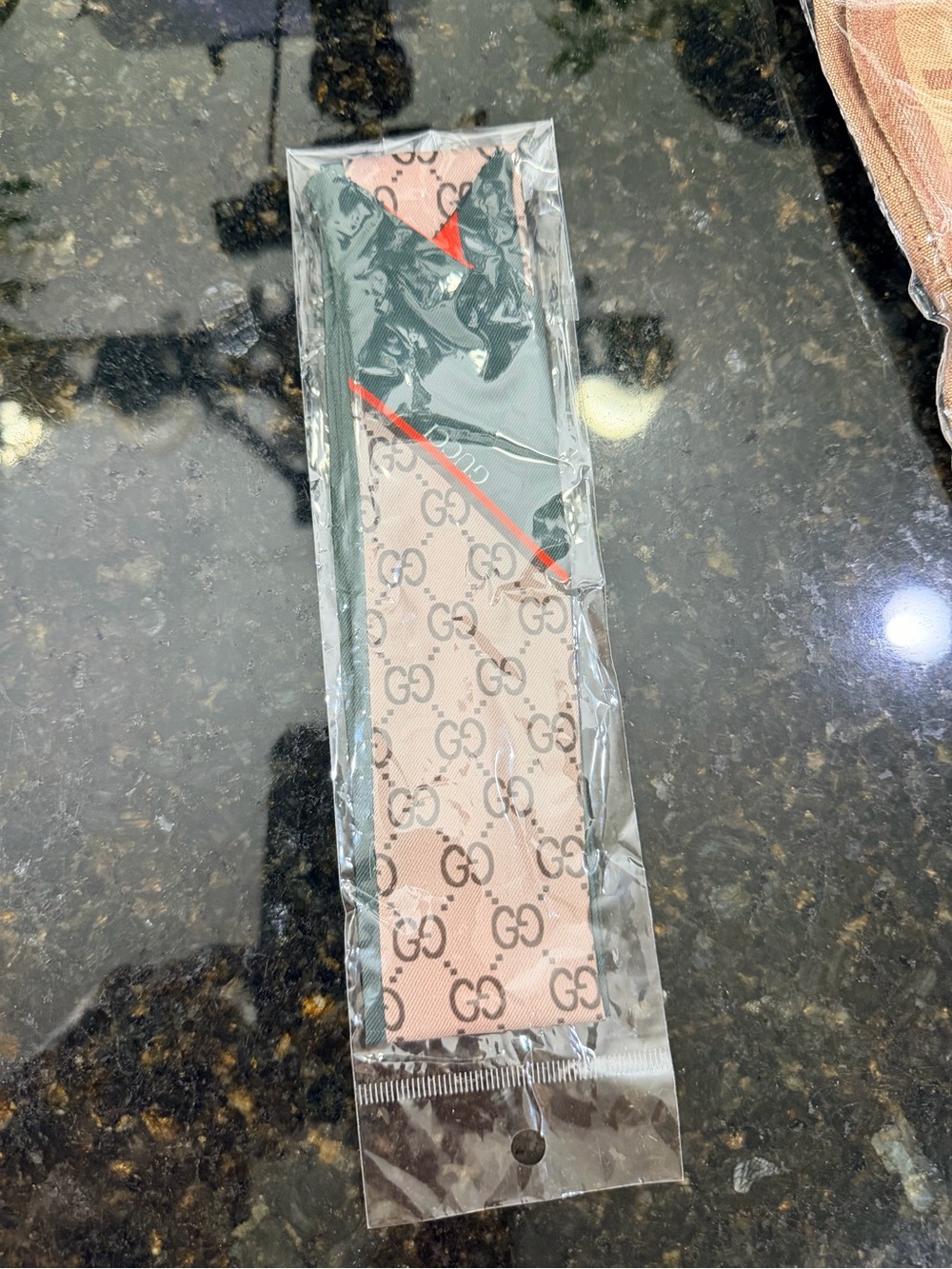Gucci Pink GG Monogram Twilly with Black Edge and Red Stripe